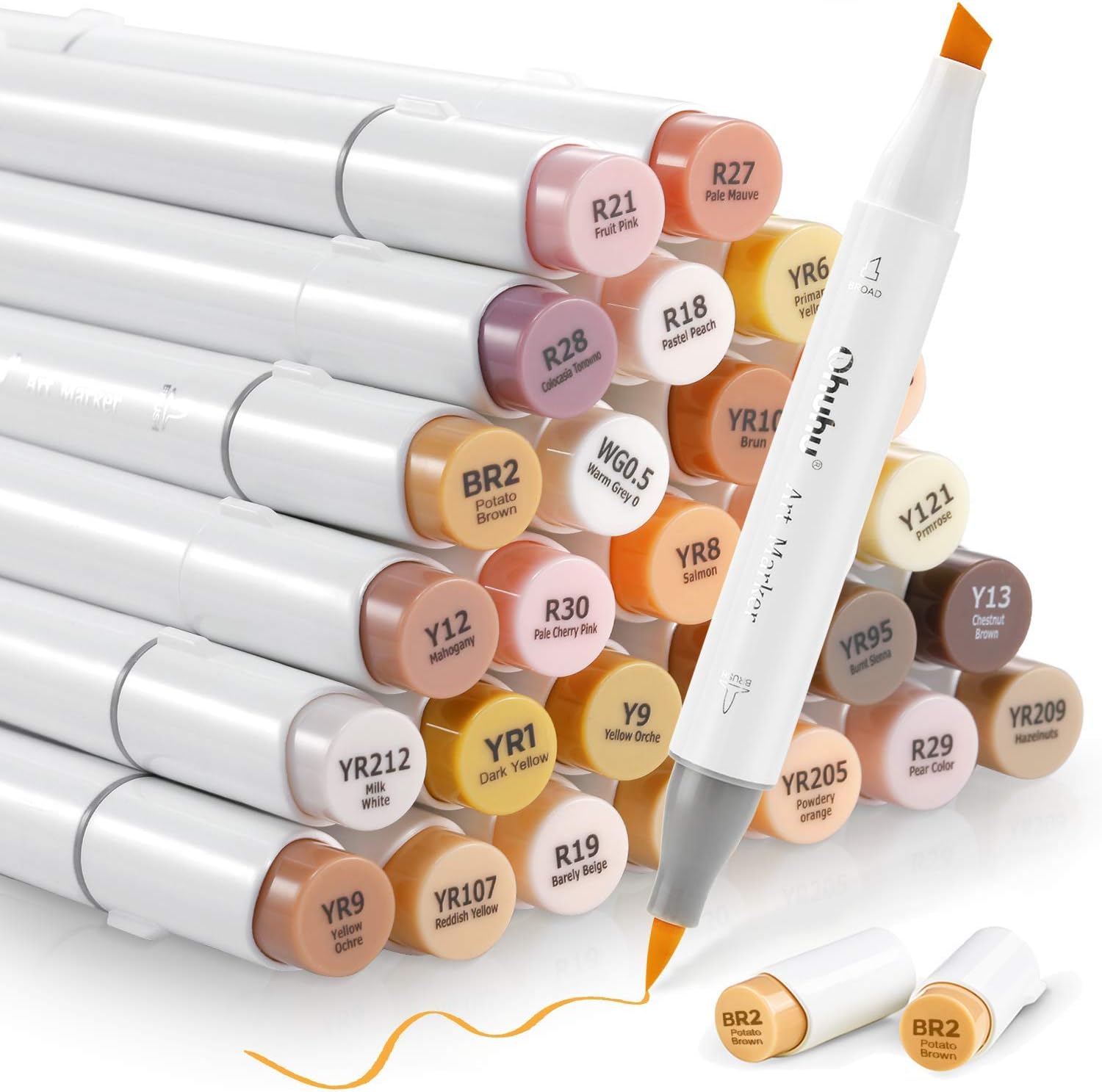 Ohuhu Marcadores de alcohol punta de pincel para tono de piel, juego de marcadores artísticos de color de piel para artistas adultos, ilustración para colorear, 36 colores de retrato, tinta KEEPLIVINGFASTER