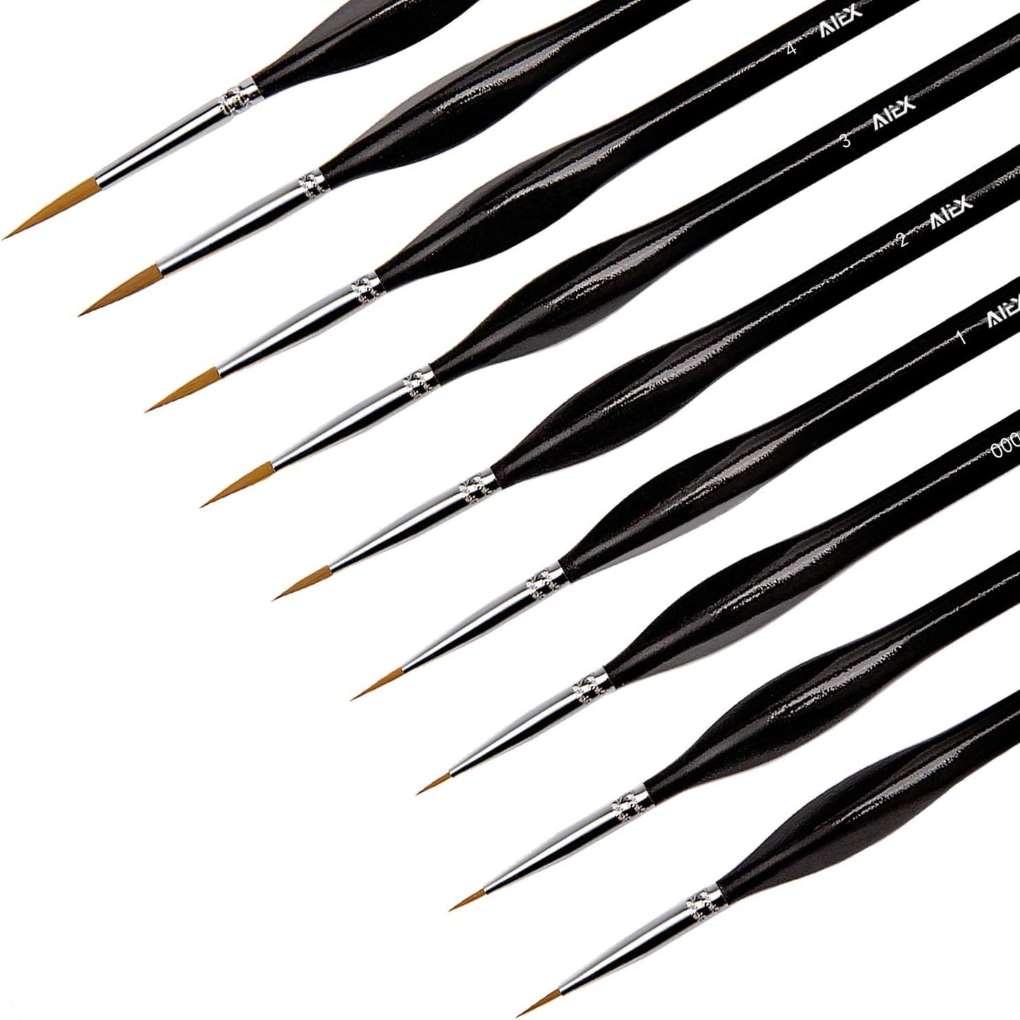 AIEX Juego de 9 pinceles de pintura de detalles finos en miniatura para acrílico, acuarela, óleo, cara, uñas, pintura a escala, dibujo de líneas (negro) KEEPLIVINGFASTER