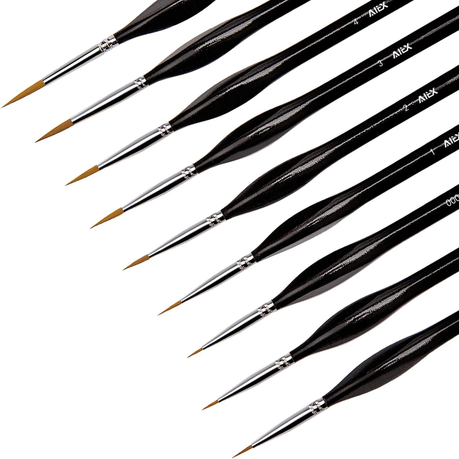 AIEX Juego de 9 pinceles de pintura de detalles finos en miniatura para acrílico, acuarela, óleo, cara, uñas, pintura a escala, dibujo de líneas (negro) KEEPLIVINGFASTER