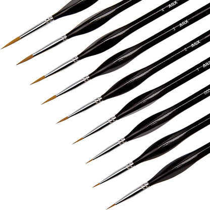 AIEX Juego de 9 pinceles de pintura de detalles finos en miniatura para acrílico, acuarela, óleo, cara, uñas, pintura a escala, dibujo de líneas (negro) KEEPLIVINGFASTER