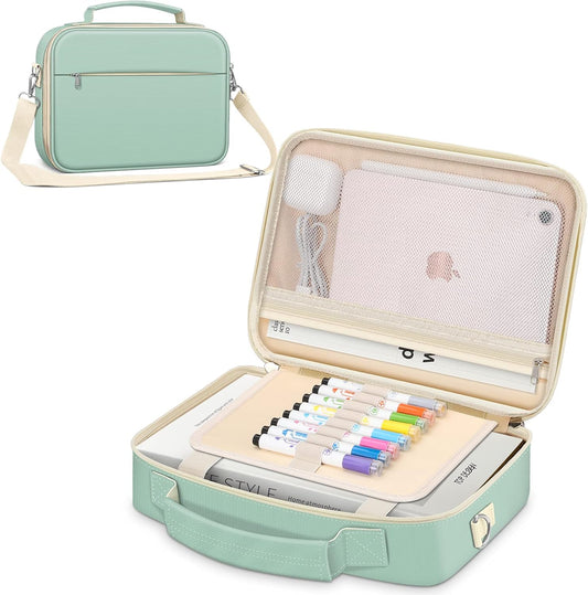 Funda grande con correa para el hombro, estuche para libros, con ranuras para bolígrafos y bolsillo con cremallera -  color verde claro