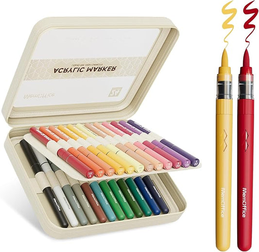 RESERVA - Marcadores de pintura acrílica líquida directa, 24 colores con punta de pincel con estuche de transporte, no se corren, impermeables, para rocas, madera, lienzo, vidrio, tela, manualidades para adultos
