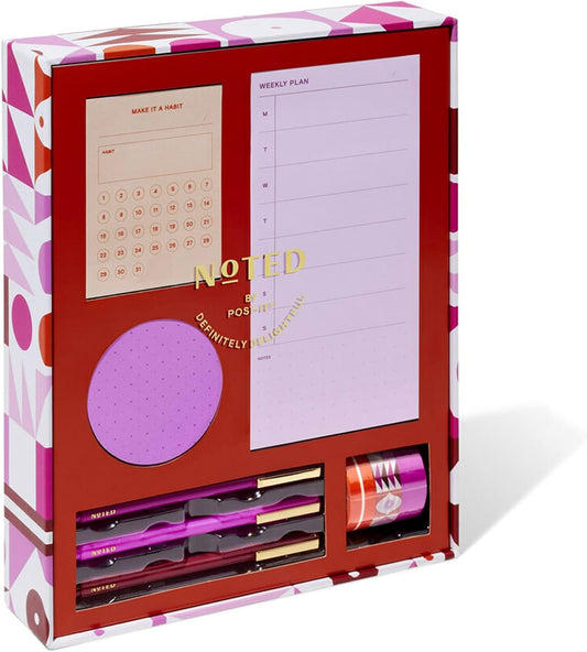 Noted by Post-it - Caja de regalo de notas impresas, juego de 5 piezas, colores cálidos, incluye notas adhesivas redondas, notas adhesivas de seguimiento de hábitos, notas adhesivas semanales