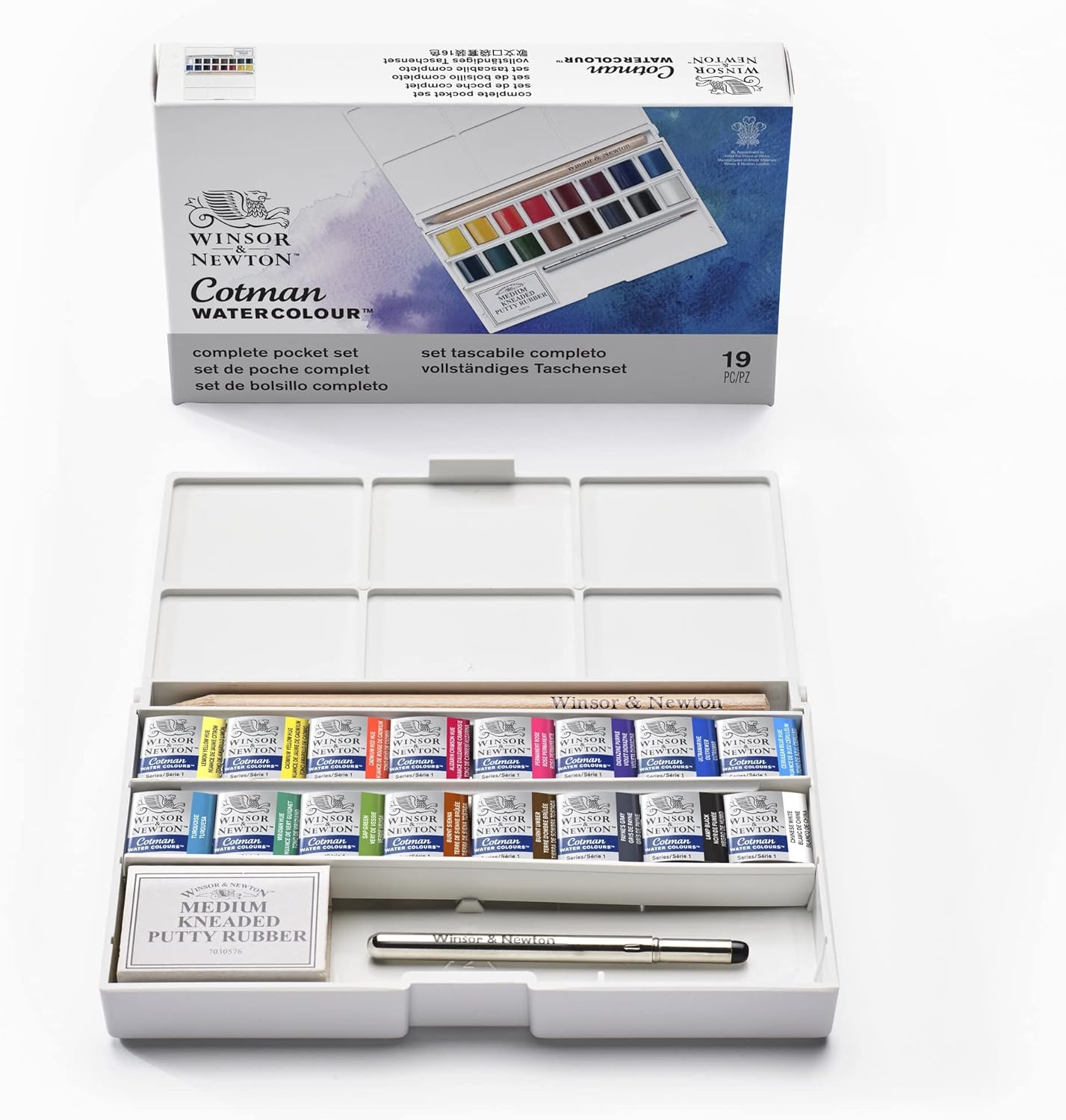 Winsor & Newton - Cotman - Deluxe Sketchers Pocket Box - 18 medias pastillas de acuarela Windsor & Newton