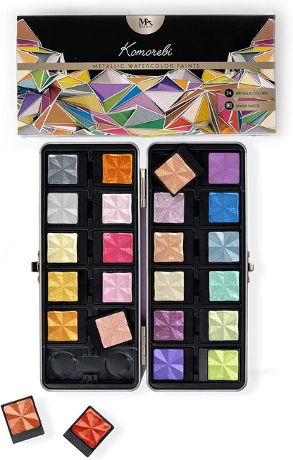MozArt Supplies Komorebi - Acuarela metálica profesional, juego portátil de 24 colores vivos y de primera calidad. KEEPLIVINGFASTER