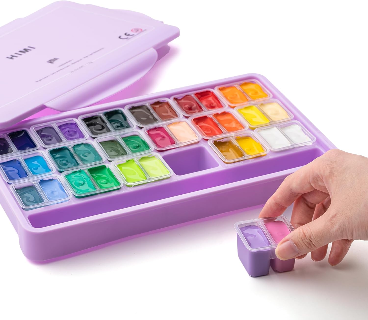 HIMI Juego de pintura Twin Cup Jelly Gouache, 36 colores de 0.42 oz, diseño de taza de gelatina, pintura no tóxica para lienzo y papel, suministros de arte para profesionales (caja morada) KEEPLIVINGFASTER