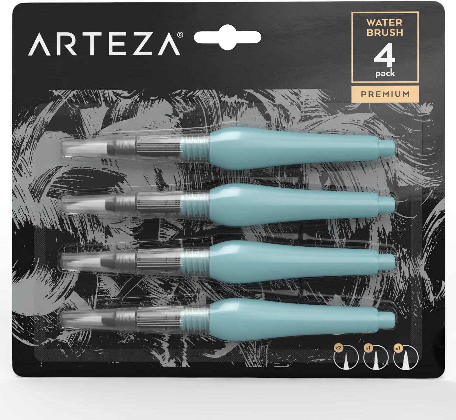 ARTEZA Cepillo de agua, juego de 4, puntas de cerdas de nailon suave surtidas, cepillo de agua autodhumedecente, bolígrafo de agua recargable KEEPLIVINGFASTER