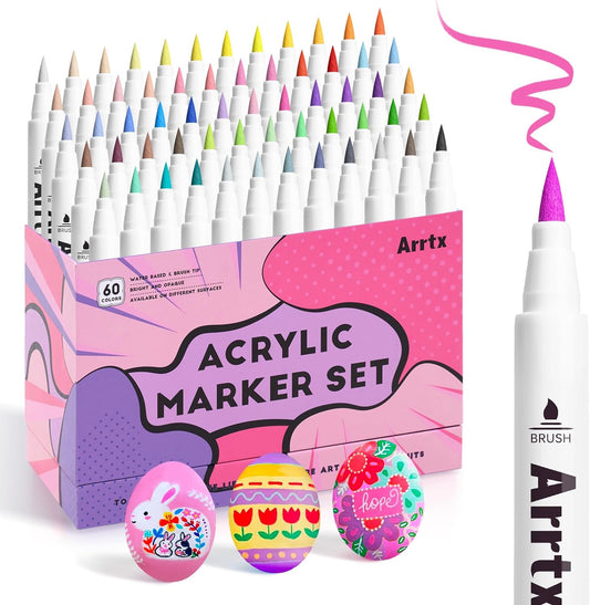 Arrtx Marcadores de pintura de 60 colores, bolígrafos de pintura acrílica para artistas, adultos, dibujo de dibujos animados, cómic, anime, punta de pincel para pintura roca, madera, lienzo,