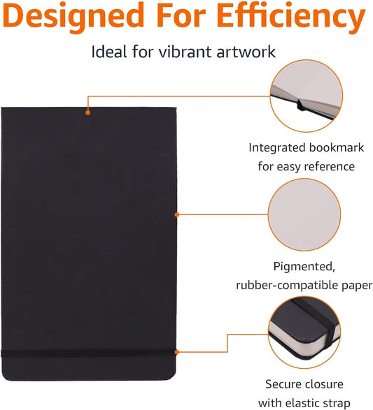 Cuaderno de bocetos de arte, tamaño L, 5.25 x 8.25 pulgadas, 72 páginas, blocs de bocetos para dibujar, color negro