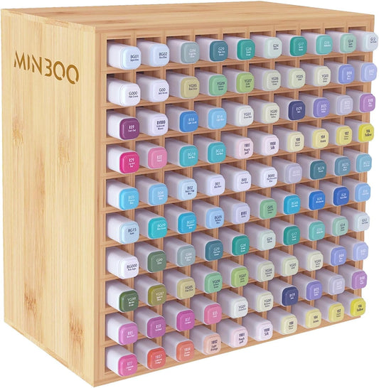 BAJO PEDIDO - Organizador de almacenamiento de marcadores artísticos para 100 marcadores, estante de suministros de arte de bambú, lápices, lápices de colores, pinceles de pintura, soporte organizador