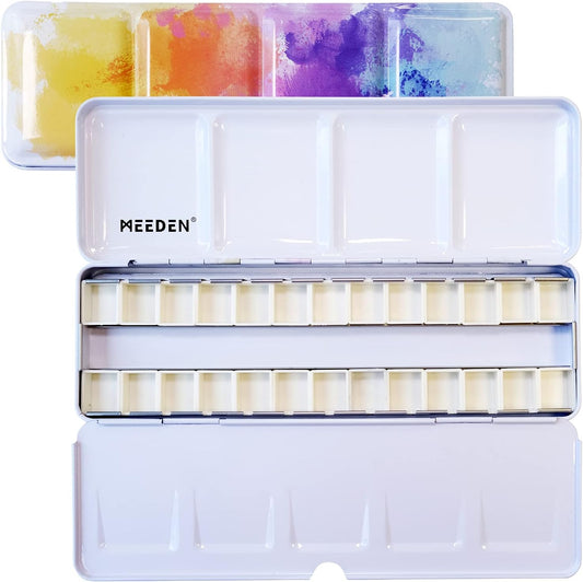 MEEDEN Caja de lata vacía de acuarela, caja de pintura de paleta, lata mediana con 26 piezas de medias bandejas KEEPLIVINGFASTER
