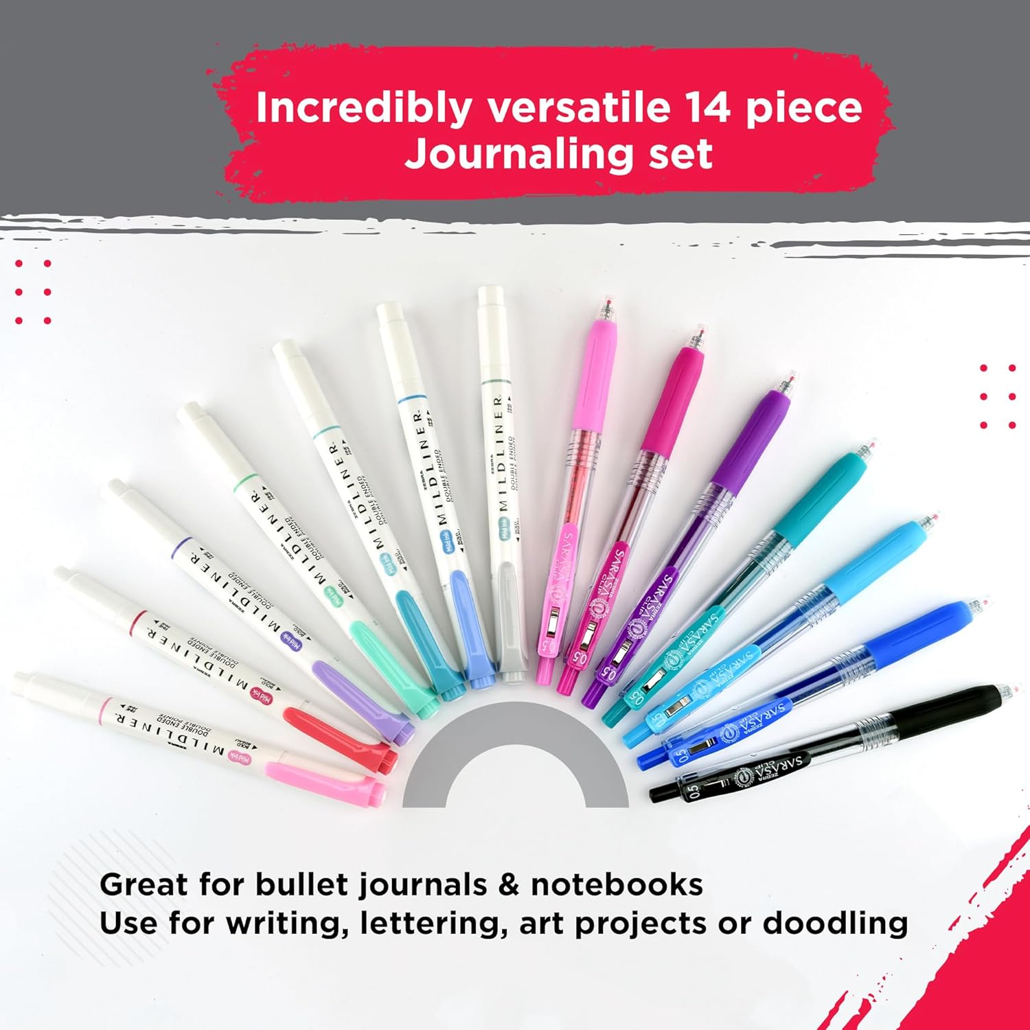 Zebra Pen Juego de diario, incluye 7 resaltadores Mildliner y 7 bolígrafos de tinta de gel retráctiles con clip Sarasa, colores surtidos, paquete de 14 unidades KEEPLIVINGFASTER