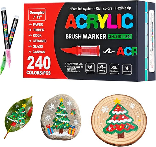 Rotuladores marcadores de pintura acrílica, juego de 240 marcadores acrílicos de colores vivos, tipo líquido directo, color apilable, cabeza suave sin olor, marcadores para la escuela,