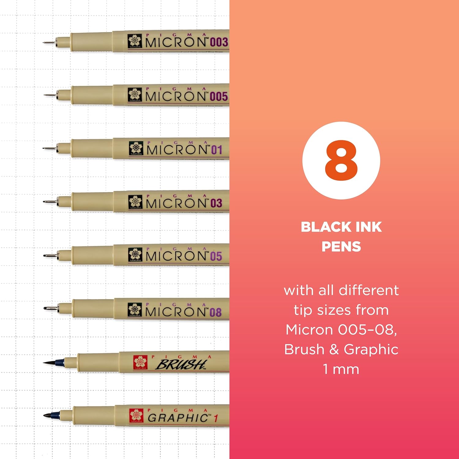 Sakura Pigma, juego de 8 plumas de tinta Micron en blíster KEEPLIVINGFASTER
