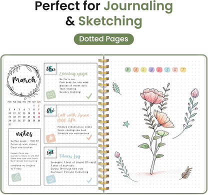 Cuaderno de espiral punteado para mujeres y hombres, 140 páginas, cuaderno de puntos para diario y toma de notas, diarios para escribir, A5 (6 x 8 pulgadas), verde
