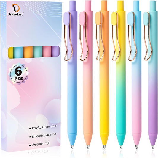 Bolígrafos de gel, 6 unidades de escritura suave, sin sangrado ni manchas, tinta negra linda punta fina (0.020 in), material estético retráctil para la oficina escolar
