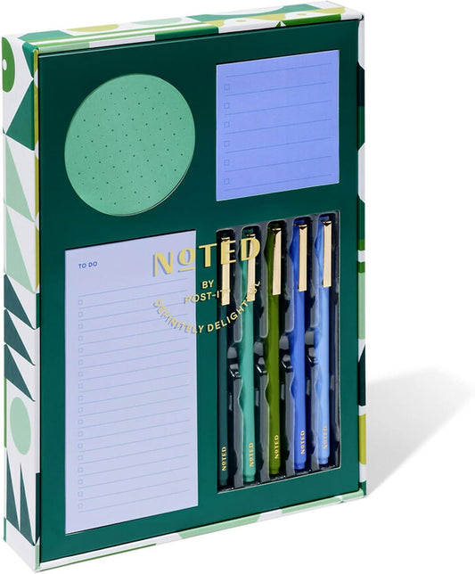 Post-it Noted by Post-it - Caja de regalo de notas impresas, juego de 4 piezas, colores fríos, incluye notas adhesivas redondas, notas adhesivas cuadradas, notas adhesivas de mini lista