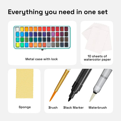 Set de acuarelas ARTISTRO, 48 colores vibrantes en caja portátil,