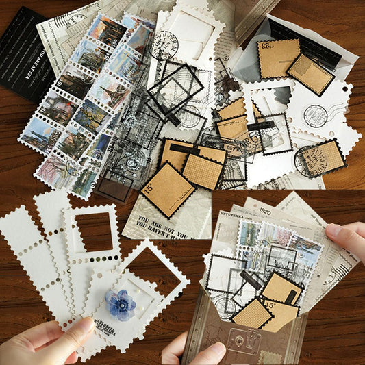 Juego de 100 piezas de álbumes de recortes postales, calcomanías de sello postal vintage KEEPLIVINGFASTER