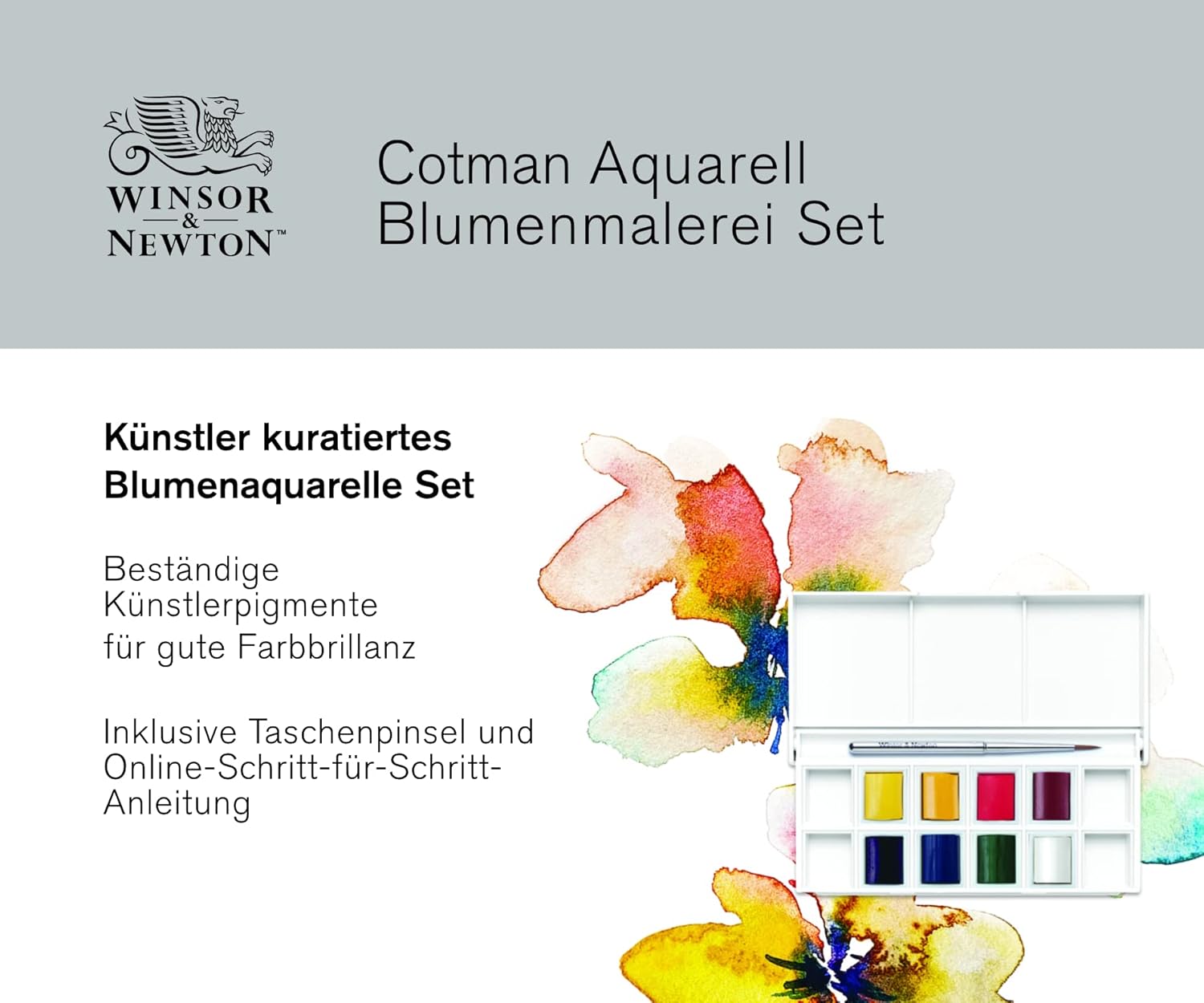 Winsor & Newton - Cotman - Juego de acuarelas, 8 medias pastillas florales Winsor & Newton