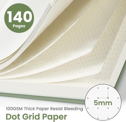 Cuaderno de espiral punteado para mujeres y hombres, 140 páginas, cuaderno de puntos para diario y toma de notas, diarios para escribir, A5 (6 x 8 pulgadas), verde
