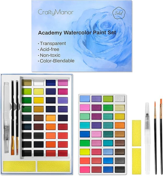 RESERVA - Juego de pintura de acuarela de bloque grande de 72 colores para acuarelas, kit de pintura portátil de colores de agua con 2 pinceles, 1 pincel de agua para pintar principiantes y aficionados