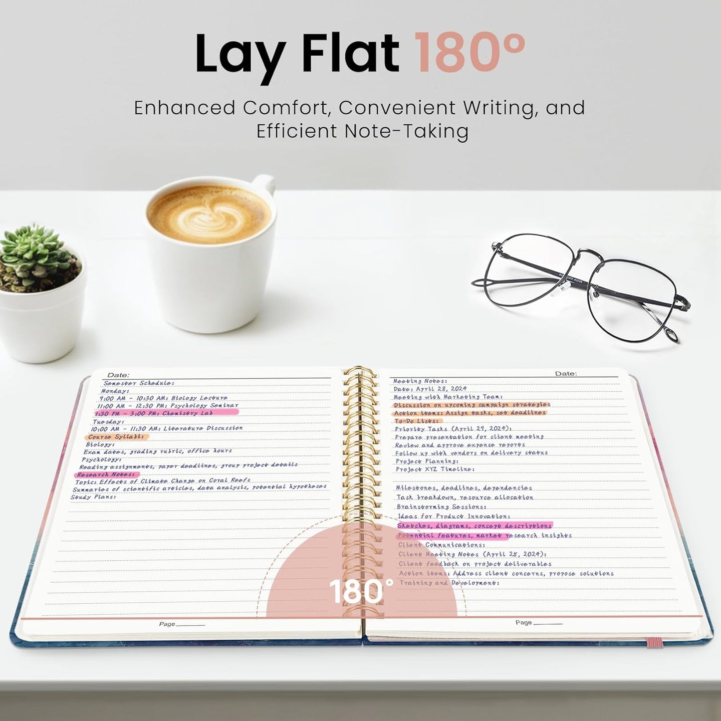 Cuaderno rayado en espiral, diario A5 con rayas universitarias para escribir, cuadernos de tapa dura para el trabajo, toma de notas y suministros escolares de oficina, 140 páginas,