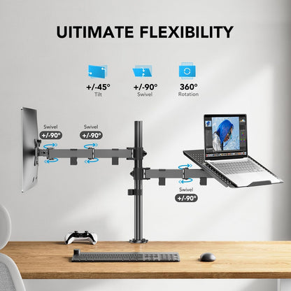 Soporte de monitor ajustable, soporte de escritorio de un solo brazo para pantalla de 32 pulgadas y portátil de 17 pulgadas, soporte ergonómico resistente con capacidad para 22 libras