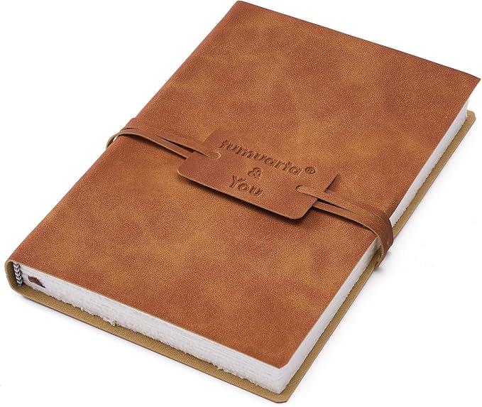 RESERVA - Deckle Edge Cuaderno de bocetos de papel de acuarela, diario de cuero vintage 100% algodón, 140 libras, 300 GSM, diario de 24 hojas hecho a mano para técnicas de medios mixtos (marrón, 4 x 6