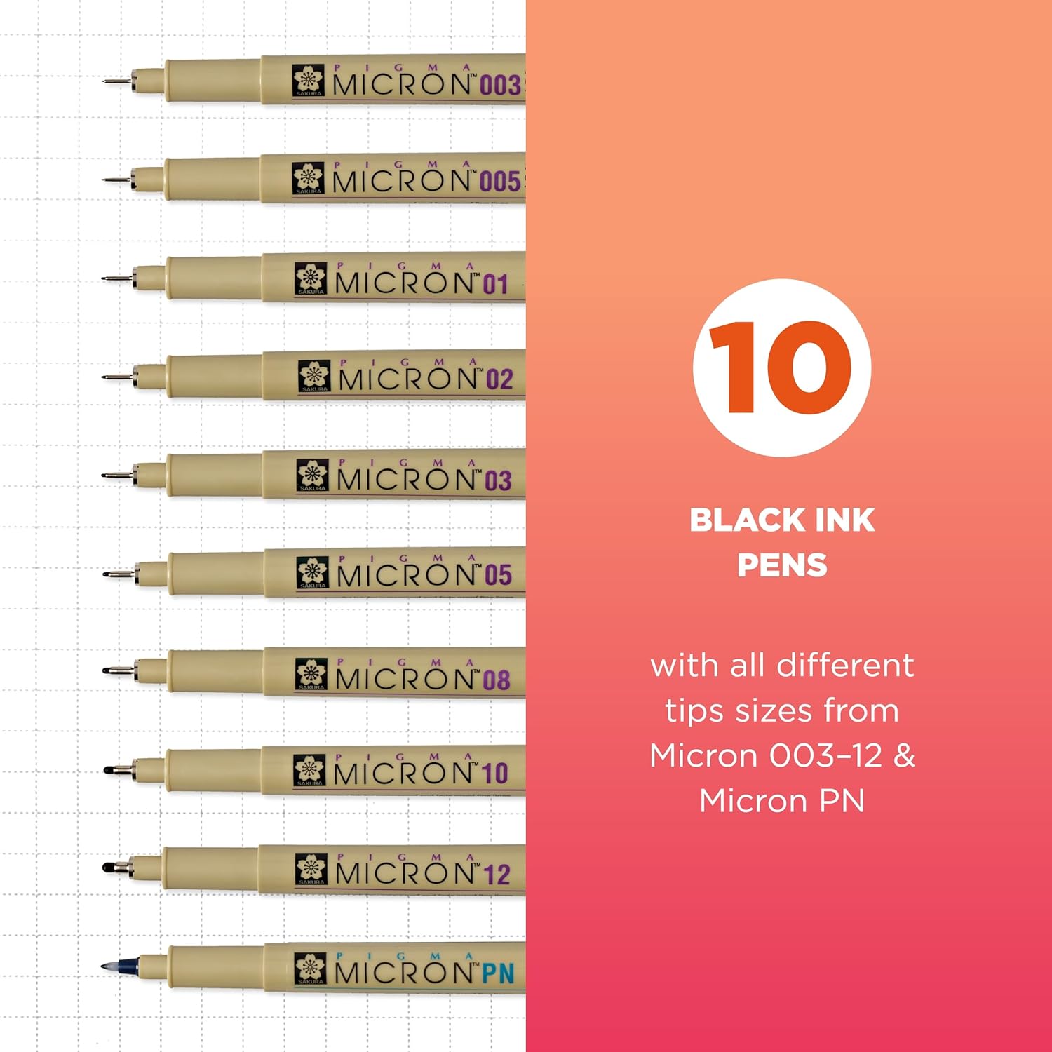 SAKURA Pigma Micron Fineliner - Bolígrafos de tinta negra de archivo, varios tamaños de puntas, paquete de 10 unidades KEEPLIVINGFASTER