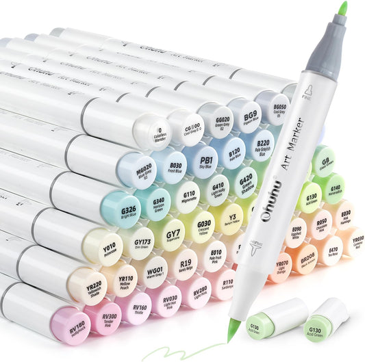 Ohuhu Rotuladores de pincel de alcohol pastel, 48 nuevos colores pastel Ohuhu