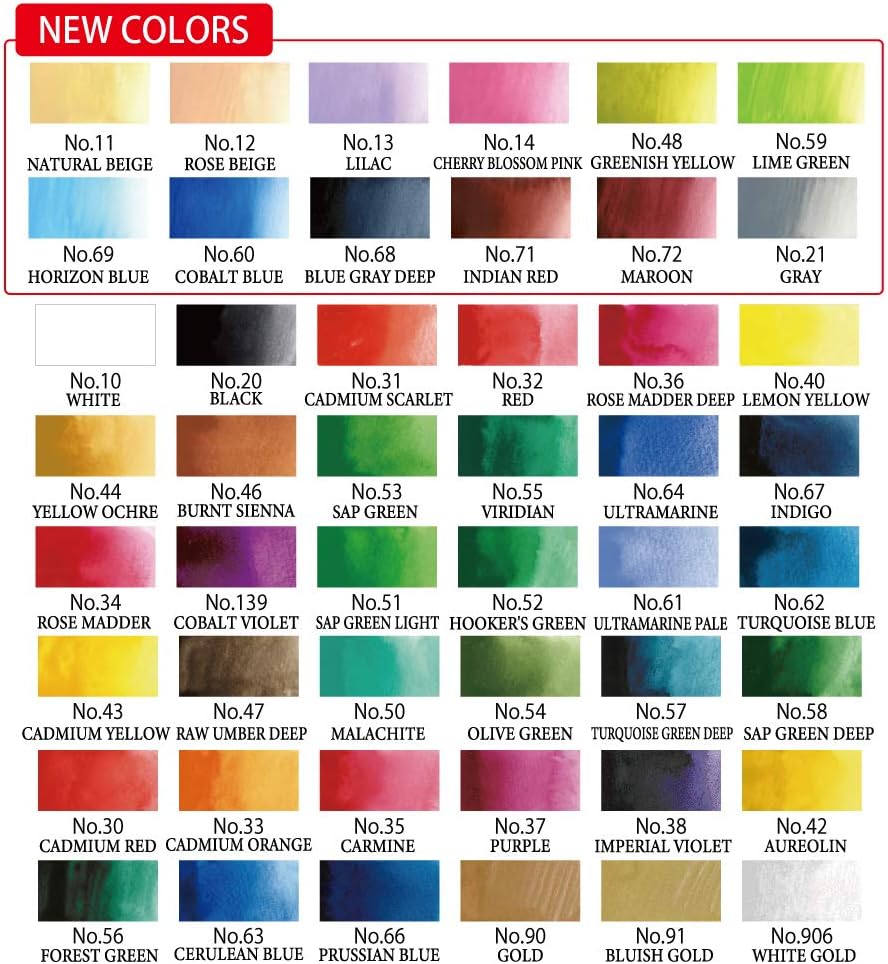 Kuretake Gansai Tambi - Juego de 48 colores de acuarela, calidad profesional para artistas y artesanos, para adultos, certificado AP, fabricado en Japón Kuretake Gansai Tambi