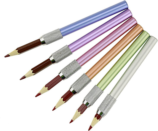 Alargador de lápices de aluminio de colores surtidos - Soporte extensor para lápices de colores en tamaño regular (6 piezas)