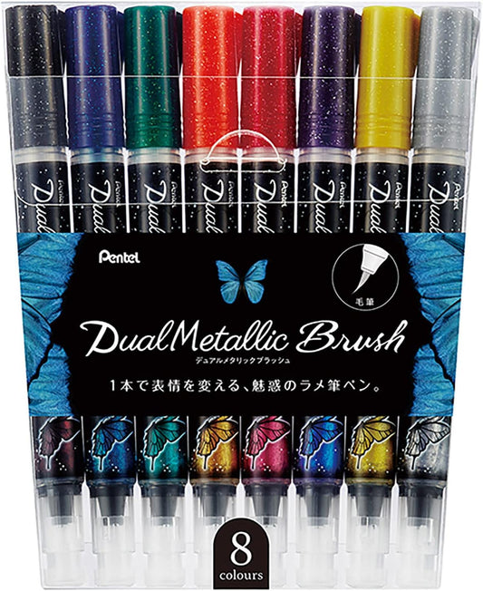 PENTEL: DUAL METALLIC BRUSH / JUEGO 8 COLORES KEEPLIVINGFASTER