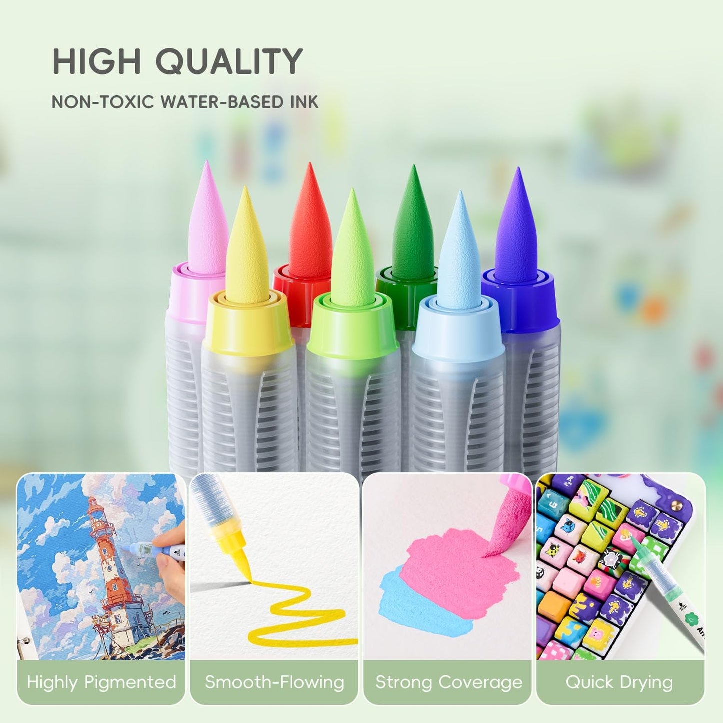 Arrtx marcadores de pintura acrílica de 36 colores para pintura de rocas, punta de pincel, marcadores acrílicos, marcadores de pintura impermeable, suministros de arte para piedra, vidrio, huevo,