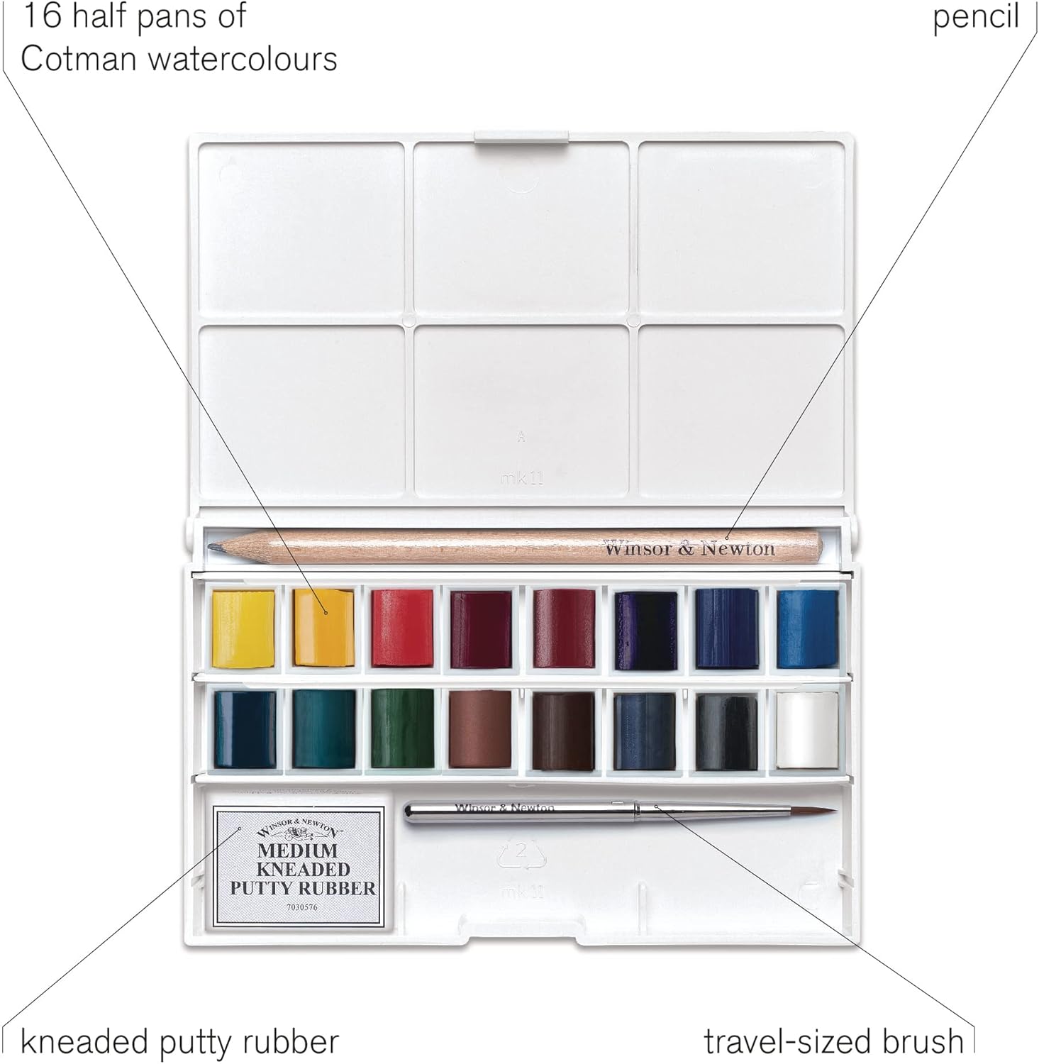 Winsor & Newton - Cotman - Deluxe Sketchers Pocket Box - 18 medias pastillas de acuarela Windsor & Newton