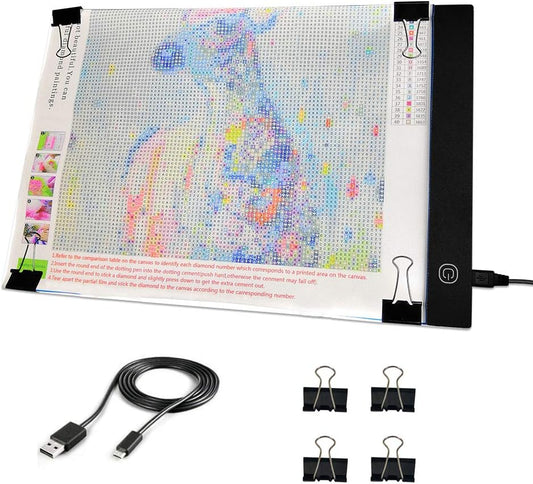 LED A4 – Caja de luz de arte de diamante con 3 brillo, ideal para dibujar, animación, caja de luz de dibujo con 4 clips