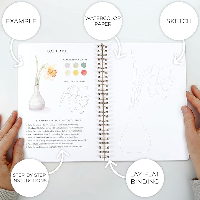 Libro de ejercicios de acuarela para principiantes - Relajante y fácil de pintar, libro de colorear con acuarela con diseños florales en papel premium