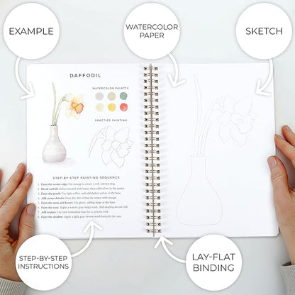 Libro de ejercicios de acuarela para principiantes - Relajante y fácil de pintar, libro de colorear con acuarela con diseños florales en papel premium