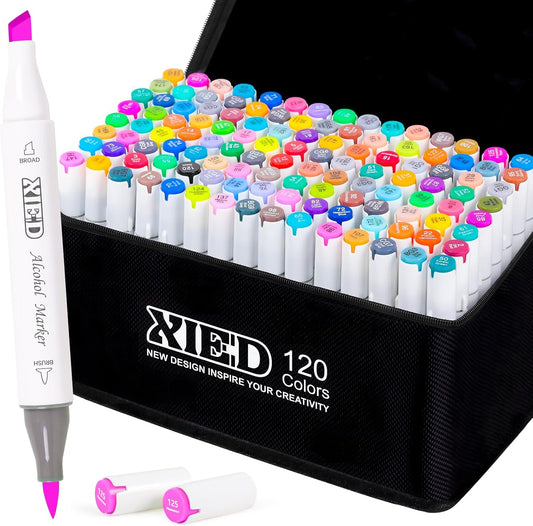 Marcadores de alcohol, juego de marcadores para colorear con punta de cincel y punta de pincel de 120 colores, juego de marcadores de doble punta para artistas adultos para colorear o dibujar