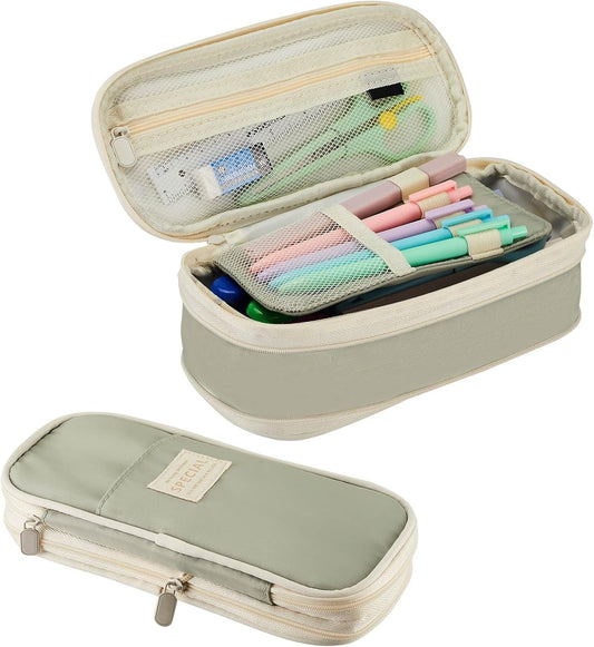 Estuche para lápices de gran capacidad, lindo estuche estético de gran capacidad con cremallera, estuche portátil de oficina, papelería