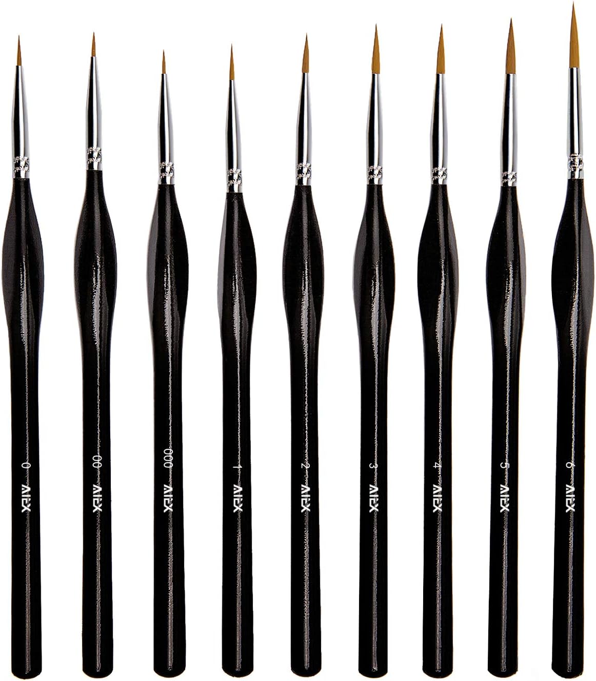 AIEX Juego de 9 pinceles de pintura de detalles finos en miniatura para acrílico, acuarela, óleo, cara, uñas, pintura a escala, dibujo de líneas (negro) KEEPLIVINGFASTER