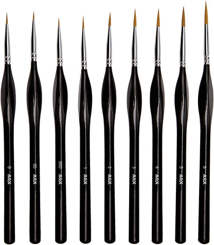 AIEX Juego de 9 pinceles de pintura de detalles finos en miniatura para acrílico, acuarela, óleo, cara, uñas, pintura a escala, dibujo de líneas (negro) KEEPLIVINGFASTER