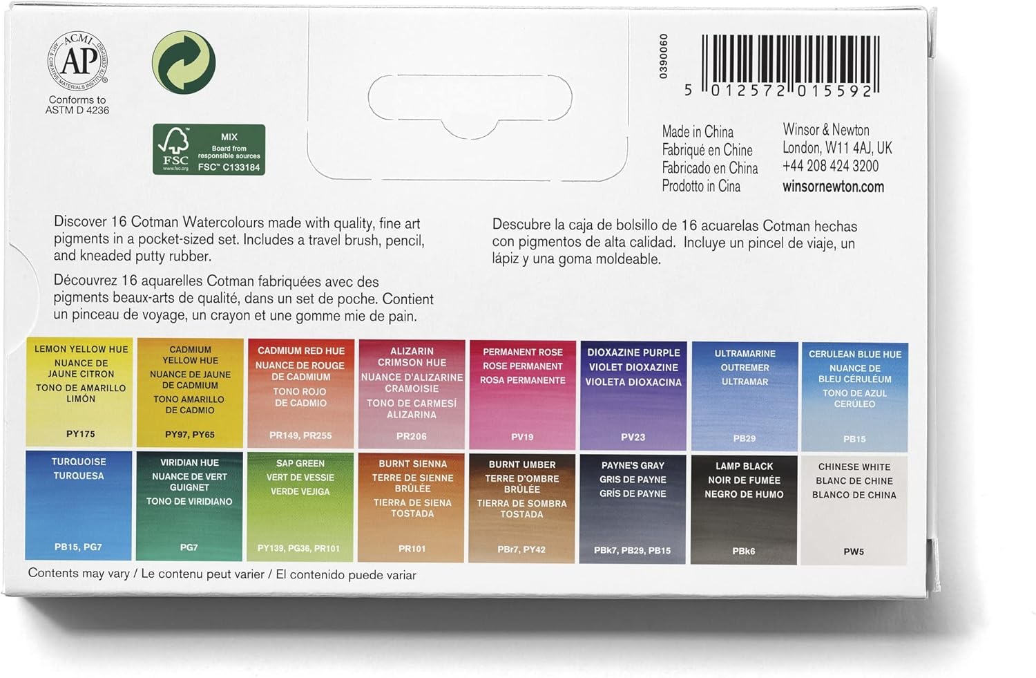 Winsor & Newton - Cotman - Deluxe Sketchers Pocket Box - 18 medias pastillas de acuarela Windsor & Newton