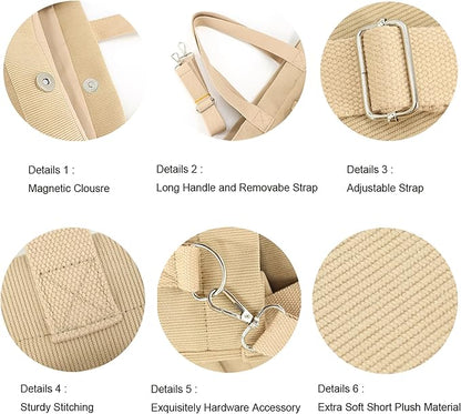 Tote Bag - con bolsillos, bolso cruzado de pana grande para laptop, trabajo, universidad, uso diario, viajes