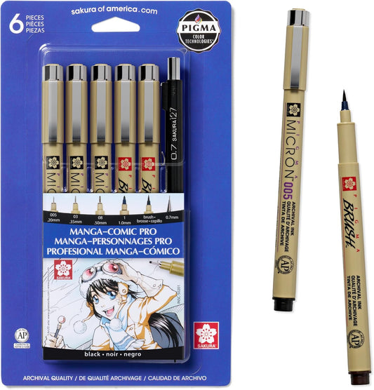 Kit de dibujo Pigma profesional Sakura para cómics y manga, 6 piezas KEEPLIVINGFASTER