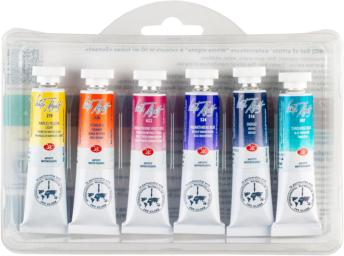 White Nights Nevskaya Palitra - Juego de acuarelas profesionales de grado extra fino para artistas, 6 x 0.3 fl oz en correx de plástico (juego de atardecer)