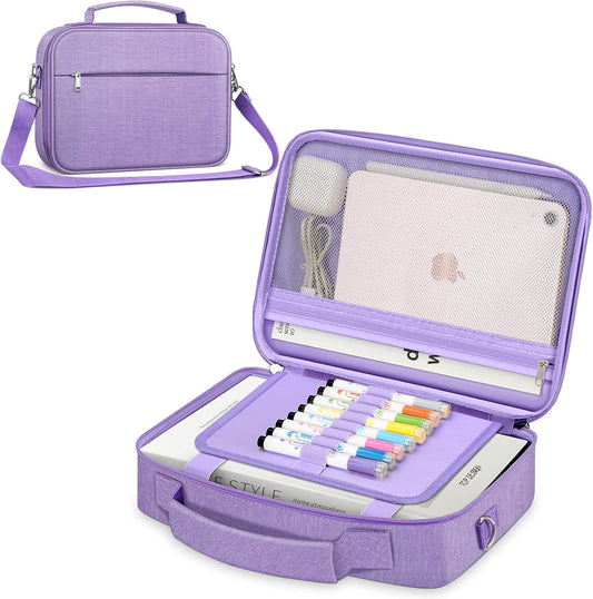 Funda grande con correa para el hombro, estuche para libros, con ranuras para bolígrafos y bolsillo con cremallera -  color lila