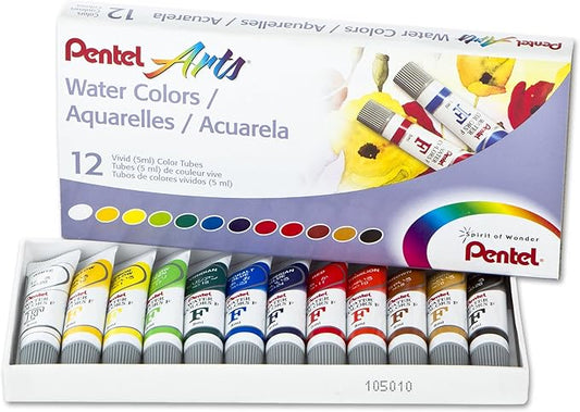 Pentel Arts Acuarelas, surtido, tubos de 0.2 fl oz, juego de 12 colores
