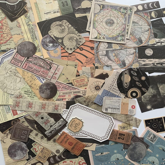 200 calcomanías estéticas para diario, calcomanías vintage para álbumes de recortes, suministros de diario, calcomanías espaciales y luna, suministros de papel para diarios de viñetas KEEPLIVINGFASTER
